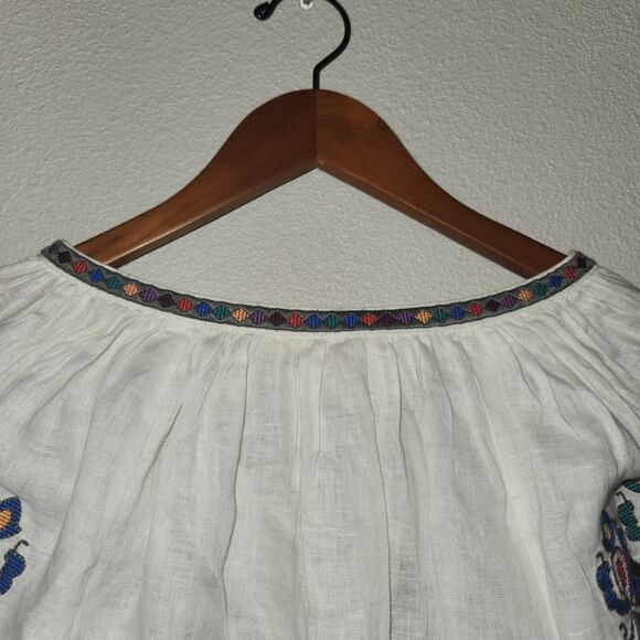 Tory Burch Embroidered Summer Linen Mini White Boho Dress V‎ Neck Womens Size M - Picture 4 of 9